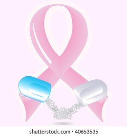 vector illustration of pink Support Ribbon with a pill