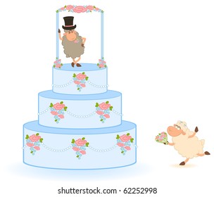 Vector Illustration of pink sweet wedding cake on white background