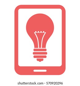 Ilustración vectorial de la tableta rosa con el icono de la bombilla
