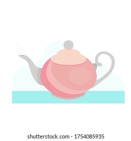 Vector illustration. A pink teapot in a flat style. Cooking utensils. Kitchen design element.