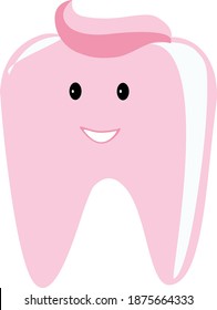 vector illustration of a pink tooth with toothpaste on its head smiling and happy to be healthy