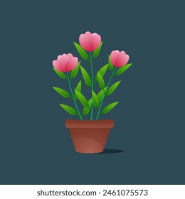 vector illustration of pink tulips in clay pots