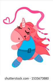 vector illustration of a pink unicorn with a ribbon