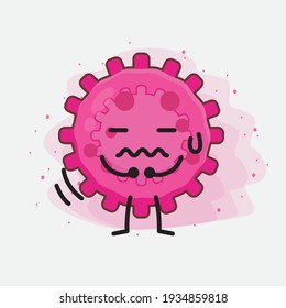 Vector Illustration of Pink Virus Character with cute face, simple hands and leg line art on Isolated Background. Flat cartoon doodle style.