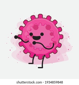 Vector Illustration of Pink Virus Character with cute face, simple hands and leg line art on Isolated Background. Flat cartoon doodle style.