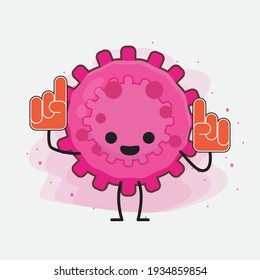 Vektorgrafik des rosafarbenen Viruszeichens mit süßem Gesicht, einfachen Händen und Beinlinien auf isoliertem Hintergrund. Flacher Cartoon-Doodle-Stil.
