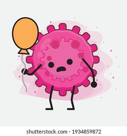 Vector Illustration of Pink Virus Character with cute face, simple hands and leg line art on Isolated Background. Flat cartoon doodle style.