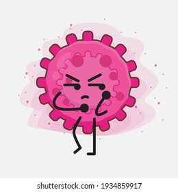 Vector Illustration of Pink Virus Character with cute face, simple hands and leg line art on Isolated Background. Flat cartoon doodle style.