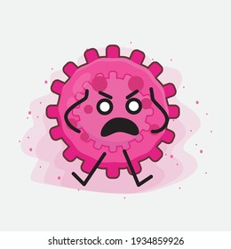 Vector Illustration of Pink Virus Character with cute face, simple hands and leg line art on Isolated Background. Flat cartoon doodle style.