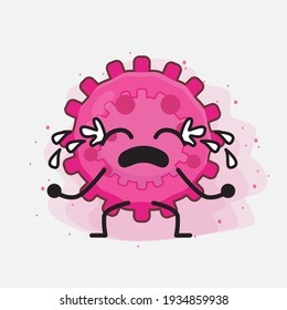 Ilustración vectorial del personaje de virus rosa con cara linda, manos simples y líneas de piernas en fondo aislado. Estilo de dibujo animado plano.