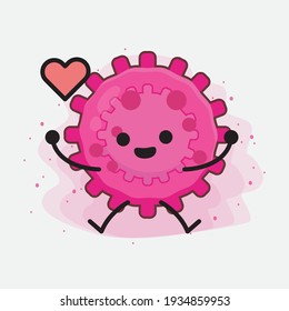 Vector Illustration of Pink Virus Character with cute face, simple hands and leg line art on Isolated Background. Flat cartoon doodle style.