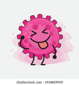 Ilustración vectorial del personaje de virus rosa con cara linda, manos simples y líneas de piernas en fondo aislado. Estilo de dibujo animado plano.