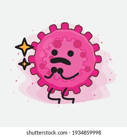 Vector Illustration of Pink Virus Character with cute face, simple hands and leg line art on Isolated Background. Flat cartoon doodle style.