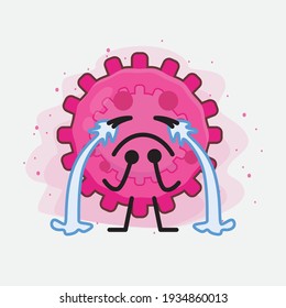 Vector Illustration of Pink Virus Character with cute face, simple hands and leg line art on Isolated Background. Flat cartoon doodle style.