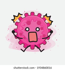 Vector Illustration of Pink Virus Character with cute face, simple hands and leg line art on Isolated Background. Flat cartoon doodle style.