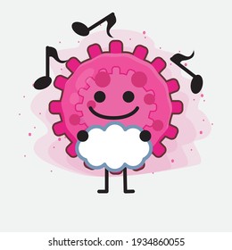Vector Illustration of Pink Virus Character with cute face, simple hands and leg line art on Isolated Background. Flat cartoon doodle style.