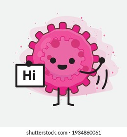 Vector Illustration of Pink Virus Character with cute face, simple hands and leg line art on Isolated Background. Flat cartoon doodle style.