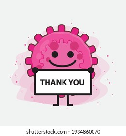 Vector Illustration of Pink Virus Character with cute face, simple hands and leg line art on Isolated Background. Flat cartoon doodle style.
