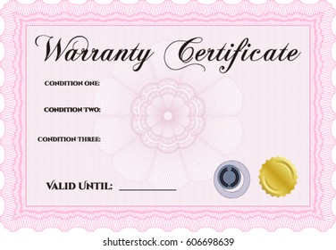 Vector Illustration of Pink warranty certificate template
