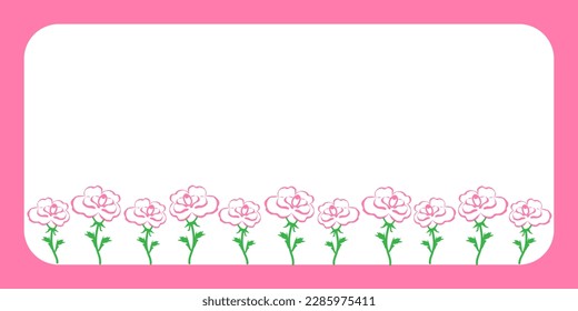 vector illustration pink and white background frame with place for text - pink doodle roses stylized