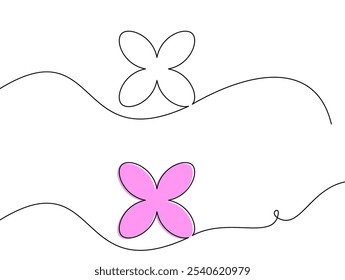 Vector illustration of pink and white flower shapes connected by smooth, flowing lines in a minimalist design.