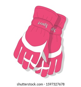 vector illustration of pink women's ski gloves on white background.