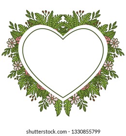 Vector illustration pink wreath frame blooms with greeting card hand drawn