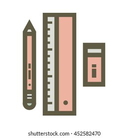 Vector illustration of pink writing tools on white background