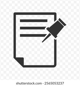 Vector illustration of pinned document icon in dark color and transparent background(PNG).