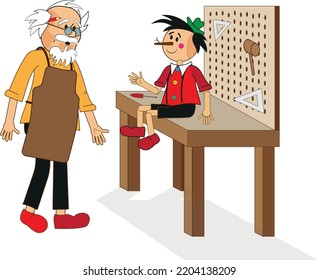 Vector illustration from Pinocchio and Master Geppetto, for children books, covers and etc.
