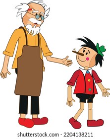 Vektorgrafik von Pinocchio und Meister Geppetto, für Kinderbücher, Cover und so weiter.