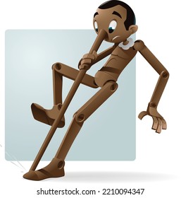 vector illustration of pinocchio surprised by his long nose