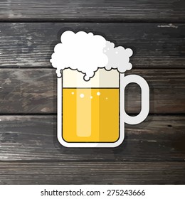 vector illustration for pint of beer on realistic wood background