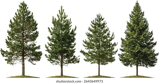 Vector illustration of Pinus sylvestris, Scots pine isolated cutout, European red pine, Baltic pine, Scotch pine, woodland tree, conifer forest plant, natural greenery, seasonal tree.