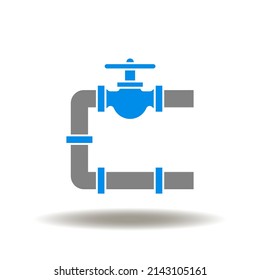 Vector illustration of pipe line with valve. Icon of gas oil water pipeline. Symbol of piping industry.