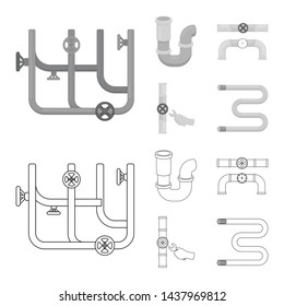 Vector illustration of pipe and plumbing sign. Set of pipe and metal stock vector illustration.