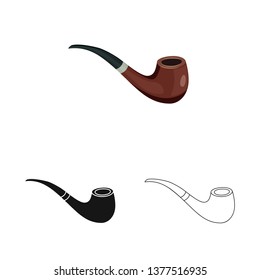 Vector illustration of pipe  and retro sign. Set of pipe  and addiction stock symbol for web.