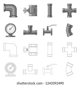Vector illustration of pipe and tube icon. Set of pipe and pipeline vector icon for stock.