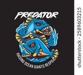 Vector Illustration of Piranha Fish with Detailed Vintage Illustration Available for Tshirt Design
