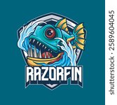 Vector Illustration of Piranha Fish with Detailed Vintage Illustration Available for Logo Badge