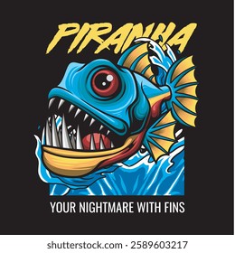 Vector Illustration of Piranha Fish with Detailed Vintage Illustration Available for Tshirt Design