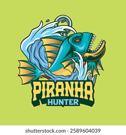 Vector Illustration of Piranha Fish with Detailed Vintage Illustration Available for Logo Badge