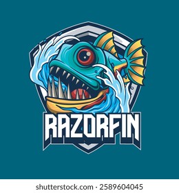 Vector Illustration of Piranha Fish with Detailed Vintage Illustration Available for Logo Badge
