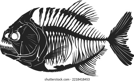 Vector illustration of piranha fish skeleton 