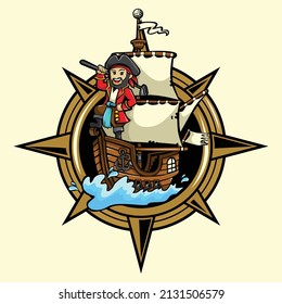 Ilustración vectorial del pirata que subía a un buque