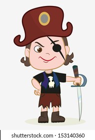 vector Illustration of pirate boy holding sword isolated on white background