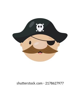 Vektorgrafik mit Pirate. Cartoon-Stil. Einzeln auf weißem Hintergrund. Gut für Geburtstagskarten, Einladungen, Aufkleber, Drucke etc.