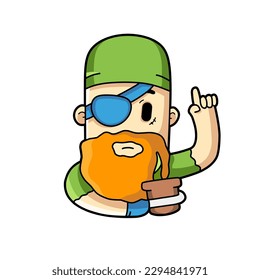 Vector illustration of a pirate with an eye patch and also love for the environment