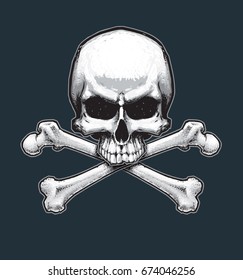 Vector illustration of the pirate flag sign, skull and crossbones. Skull, bones, drop shadow and Background neatly on separate well defined layers and groups.