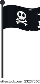 Vector illustration of a pirate flag, skull and crossbones on a flagpole.